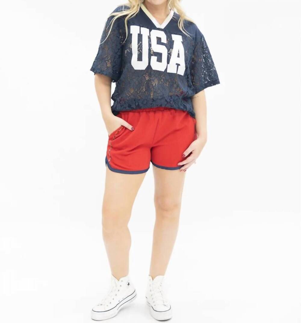 NEW GRACE + EMMA usa lace jersey shirt in navy